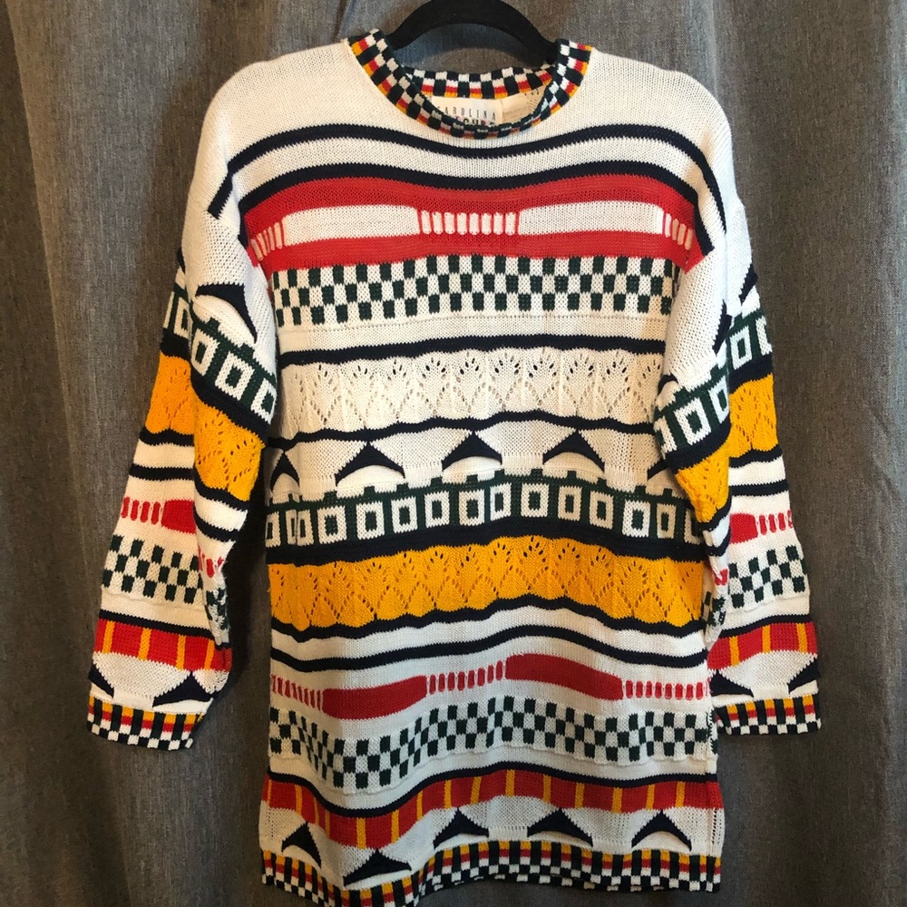 Woman’s rare lace fall VTG Carolina colours Y2k crochet muti striped Sweater